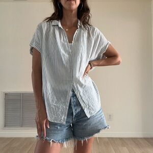 Madewell Blue and White Boxy Button Down Shirt